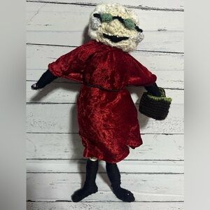 Handmade Folk Art Granny Doll Red Dress Basket One-of-a-Kind 14”
